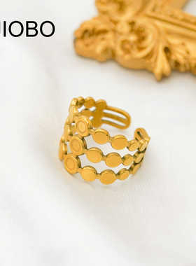 三层线圈百搭款戒指钛钢欧美