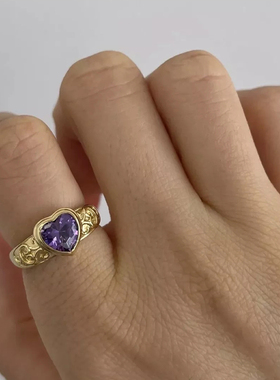 欧美宫廷爱心锆石钛钢镀金戒指女