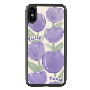 适用于xs日韩女生xr紫色花朵iPhone13手机壳15Promax玻璃保护套14