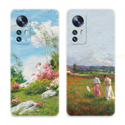 小清新花草适用于小米12手机壳13文艺11唯美9pro油画8se探索青春版6x女款T软