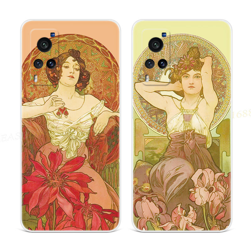 原创复古适用vivo x60手机壳x50x27pro文艺插画3穆夏nex女款+超薄