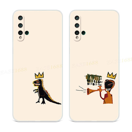 简约抽象画适用华为nova5pro手机壳6se3i4e2s文艺z涂鸦恐龙女款软