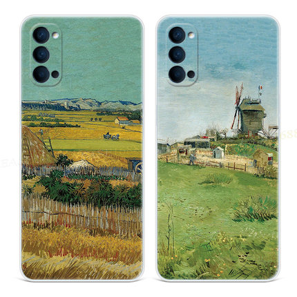 丰收田野9适用oppo reno6手机壳8pro+7文艺5K油画4se复古3元气版2z女款Ace轻薄软十