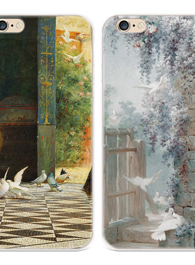 法式油画鸽子适用iPhone13苹果7plus手机壳14promax女款软6s8复古文艺5se第一1二2三3代五六七八