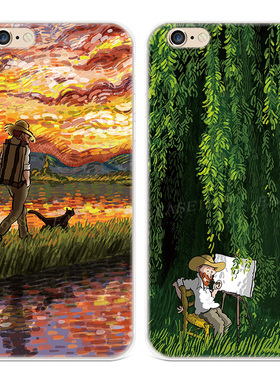 猫咪梵高适用iPhone8plus苹果X手机壳6s7可爱XR文艺男士xsmax女款软5se第一1二2三3代五六七八