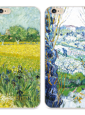 油画田园适用iPhone13苹果7plus手机壳6s8艺术14promax文艺抽象女款软5se第一1二2三3代五六七八