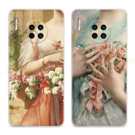 鲜花少女油画适用华为mate60手机壳40pro+50文艺20x甜美10e9女款8