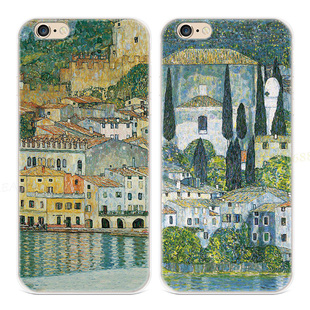 欧式小镇适用iPhone8plus苹果X手机壳6s7油画xsmax克里姆特XR文艺小清新女款软5se第一1二2三3代五六七八