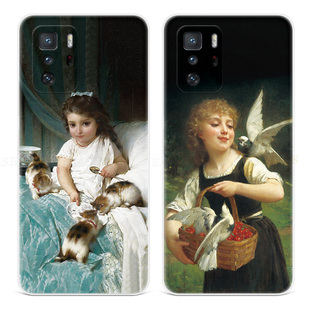 欧美油画适用小米红米note11手机壳12女10pro小猫咪9+8复古7艺术T