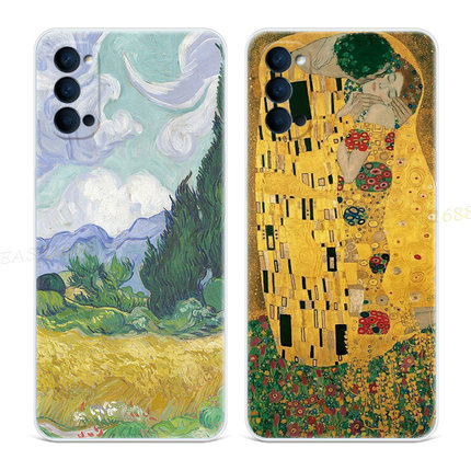 亲吻油画9适用oppo Reno6手机壳8 7pro+5复古4se梵高3K女款2z文艺