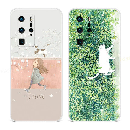 可爱女孩与猫适用于华为p20手机壳p40p60pro+超萌插画p9p10plus软