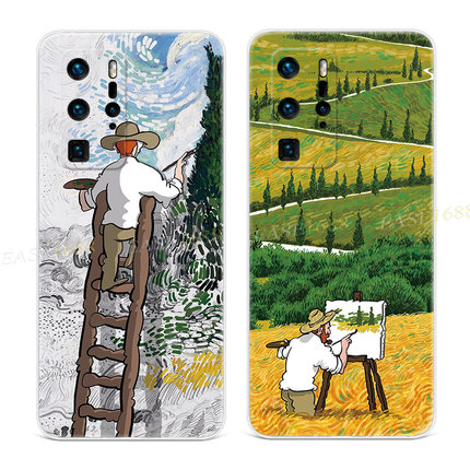 艺术创意梵高适用华为p40手机壳p60p20pro油画风p10p9plus文艺+女
