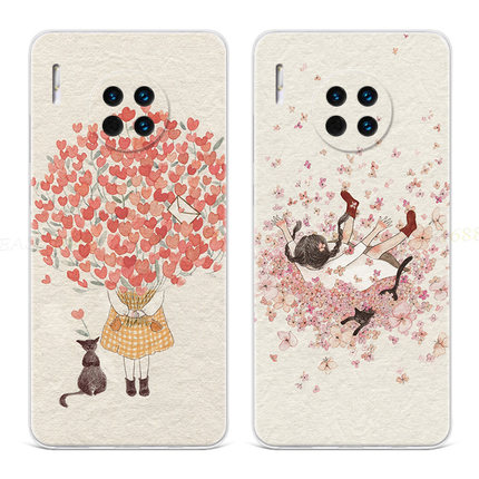 复古插画适用华为mate60手机壳40pro+50少女心20x小猫咪10e9可爱8
