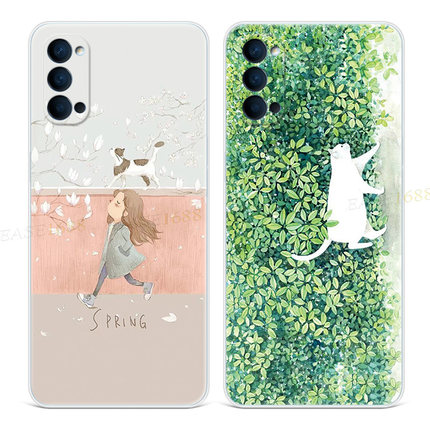 可爱女孩猫咪9适用oppo Reno6手机壳8pro+7卡通5k超萌4se小清新3元气版2z简约女款Ace轻薄软十