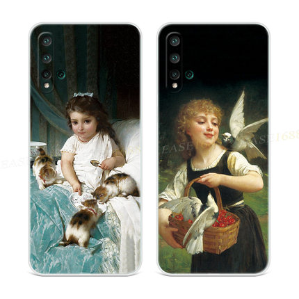 欧美油画适用于华为nova5pro手机壳6se3i4e2s小猫咪z复古艺术女款