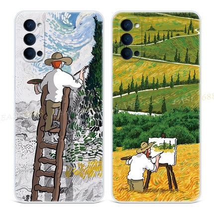 艺术创意梵高9适用oppo reno6手机壳8 5pro+7油画风4se文艺3K软2z