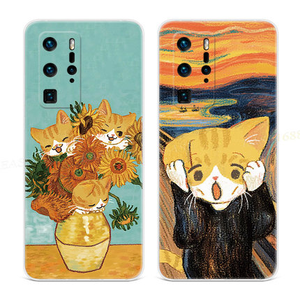 世界名画适用于华为p60手机壳p40p20p10p9猫咪plus可爱pro+欧美女