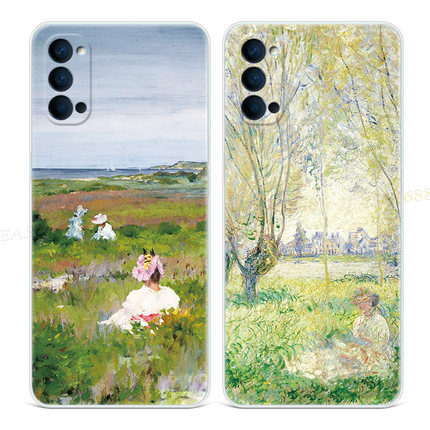 抽象油画少女4se适用oppo reno6手机壳8 9pro+7文艺5k美术生3软2z