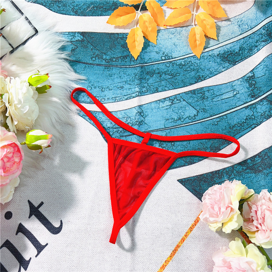 n837 新品细带火辣喜庆红色纯色网纱单层无内档半透薄款女t-back