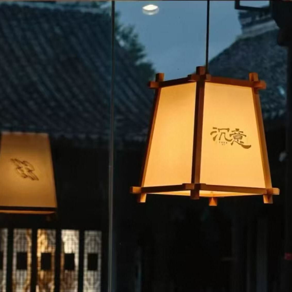 原木侘寂风木质灯笼日式餐厅民宿室内外小吊灯饭店卡座吧台方形灯