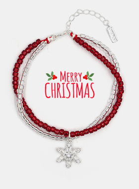 THISNESS 圣诞特辑 纯银镶锆雪花红白珠珠手链