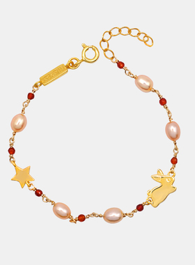 THISNESS纯银镀金珍珠兔子手链