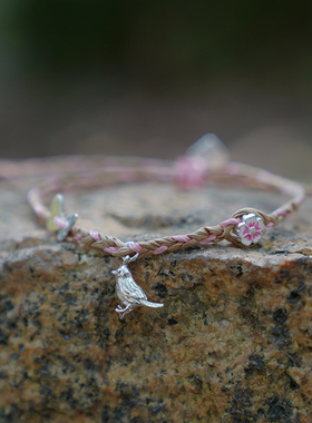 THISNESS 纯银小鸟蝴蝶樱花竹纸编织手绳