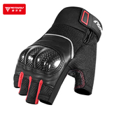 四季 备露指真皮手套男 摩托车手套半指碳纤防摔透气机车骑士骑行装