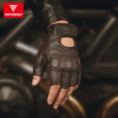 四季 备男 复古摩托车真皮手套防摔透气机车半指全指赛车骑行骑士装