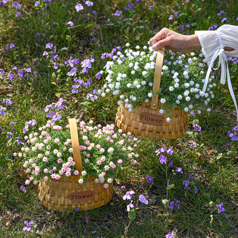 仿真花插花竹编小花篮手提假花婚庆花艺餐桌摆花客厅桌面装饰摆件