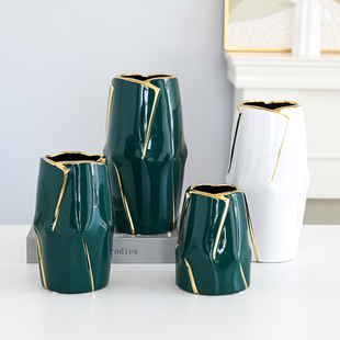 清仓电镀奶白色陶瓷花瓶轻奢高级感餐桌摆件客厅插花仿真花郁金香