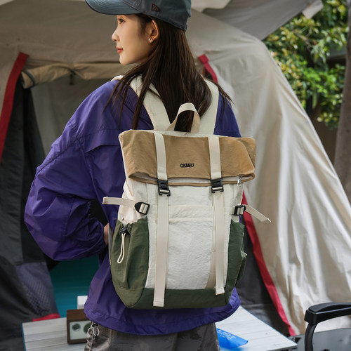 轻便防泼水双肩包短途旅行背包拼色日系登山包大学生高中生书包女