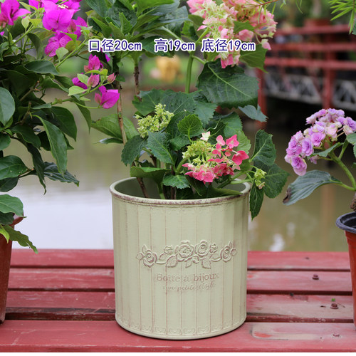 做旧艺品复古字母圆形花桶