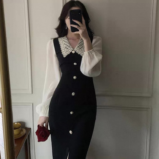 crepe超长自制女装长裙到脚踝超长款秋季长袖170高个子女生连衣裙