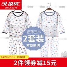 女童小孩纯棉家居服 男童空调服宝宝全棉男孩长袖 儿童睡衣夏季 薄款