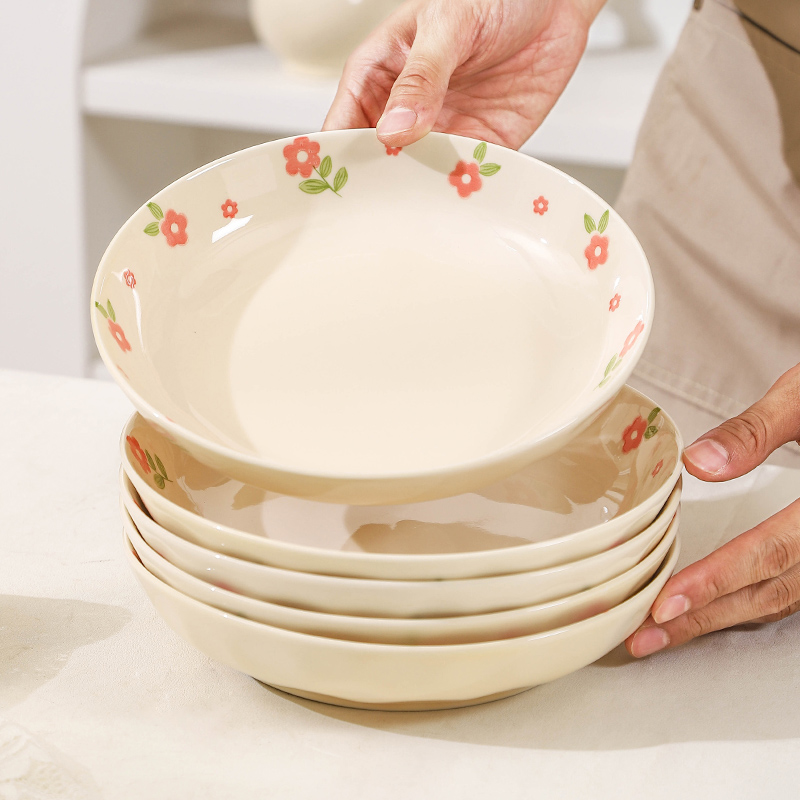 奶油风陶瓷盘子菜盘2025新款家用碗碟餐具釉下彩餐盘高级感深盘
