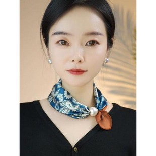 百搭护颈围巾配衬衣领巾遮颈纹围脖 磁扣丝巾女时尚 夏季 2026新款
