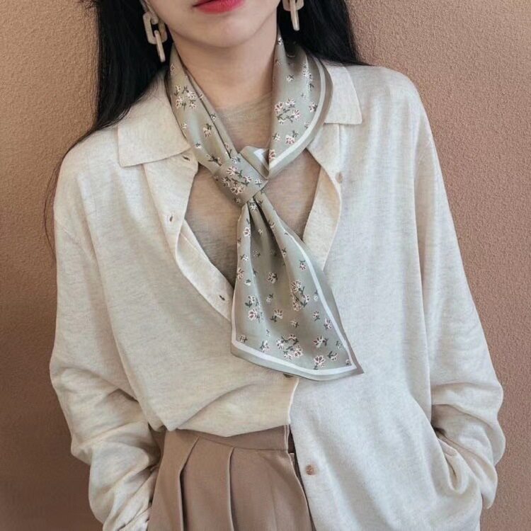 韩国东大门小方巾丝巾女春秋花卉chic发带职业装饰百搭围巾头巾女