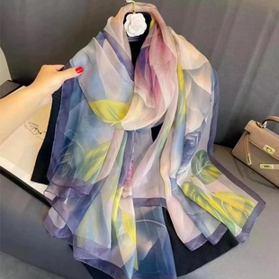 【雾里看花】神秘玫瑰优柔纱丝巾180*130*cm  薄款披巾防晒沙滩