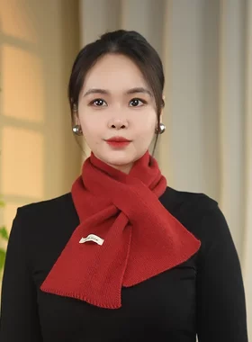 时尚百搭针织羊毛保暖围脖短款交叉小围巾纯色男女通用