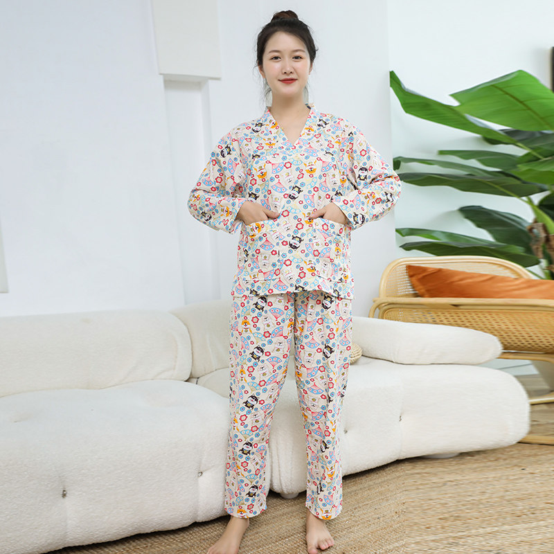 汗蒸服女款100%纯棉全棉韩版情侣胸部双层长袖长裤桑拿服男款浴服