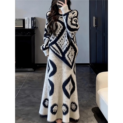 气质黑色针织半身裙子两件套女2026春季轻奢高级感漂亮穿搭一整套