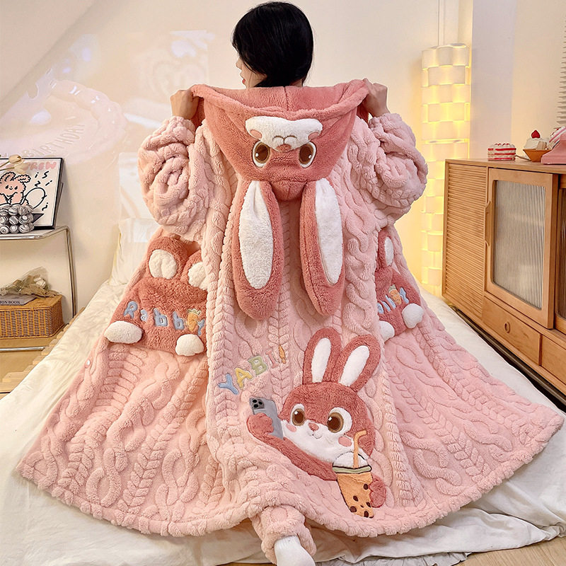 睡袍女珊瑚绒加厚加绒秋冬季新款卡通可外穿睡衣大学生家居服套装,女士内衣/男士内衣/家居服,睡袍/浴袍,淘宝优惠券,粉丝福利购,淘宝优惠卷