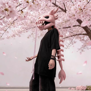 爆火网红新款中华龙触须恐龙骨架头套外骨骼玩偶外装饰品公仔批发