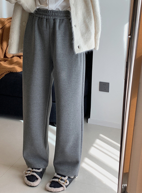加厚运动裤女冬新款保暖松紧腰可调节束脚卫裤灰色运动休闲哈伦裤