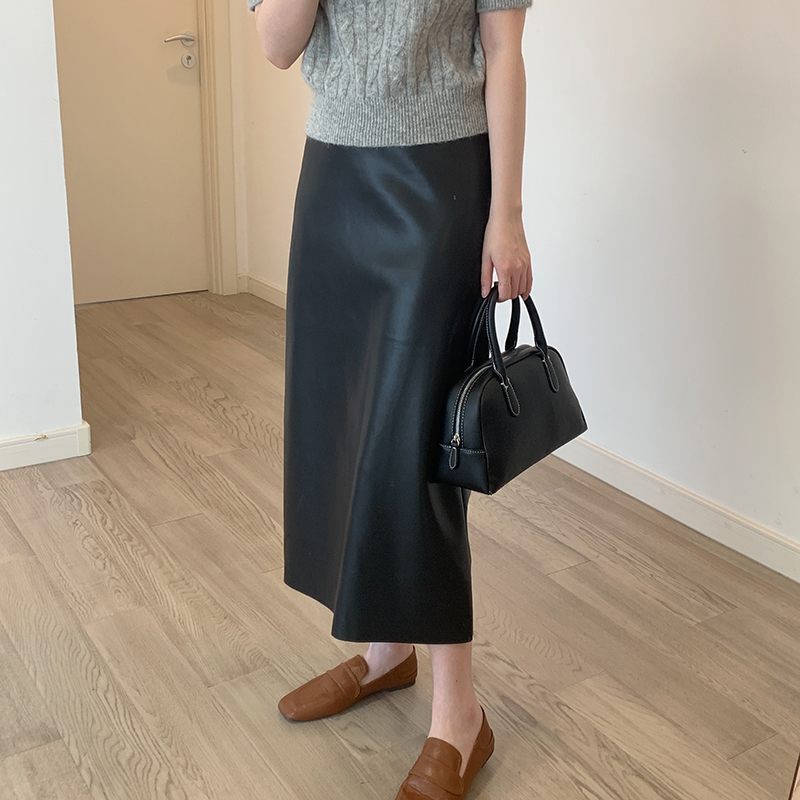 简约风高腰半身裙设计感PU皮裙