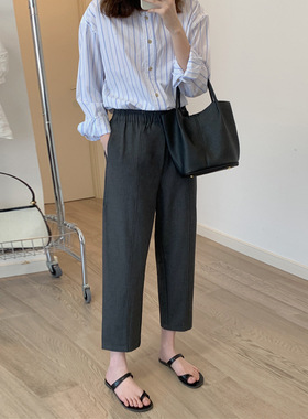 灰色哈伦裤九分锥型裤2022早秋新款羊毛混织松紧高腰显瘦休闲裤女