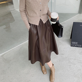 垂坠感pu皮裙2022春秋新款 高腰半身裙显瘦百搭柔软a字环保皮伞裙