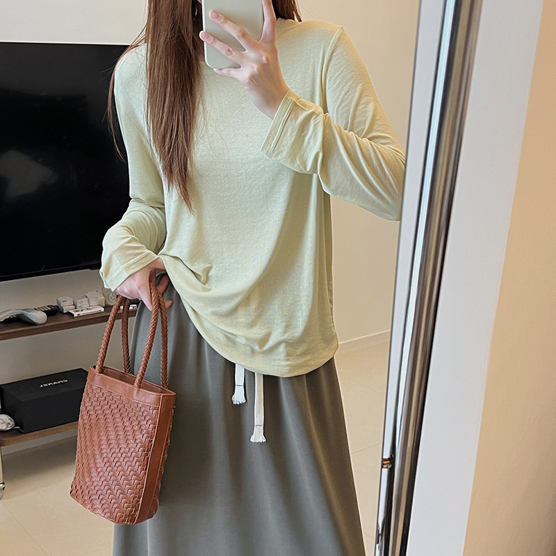 水面膜T女2024夏天丝醋酸桑蚕丝防晒内搭纯色薄长袖上衣打底衫