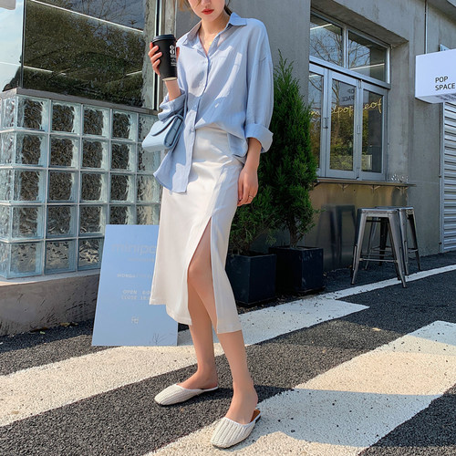 a字半身裙女2021夏季垂坠仿醋酸